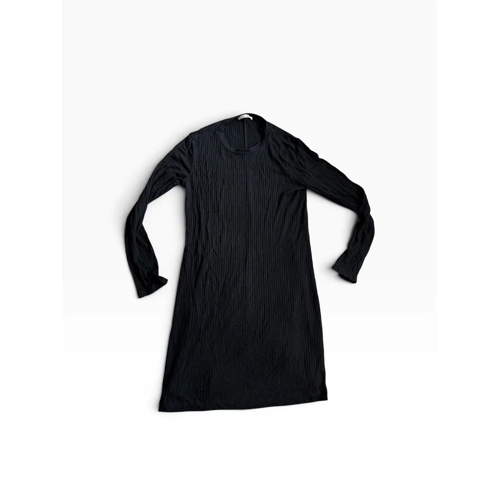 Reformation Jeans Mini Dress M Black Ribbed Long Sleeve Crew Neck